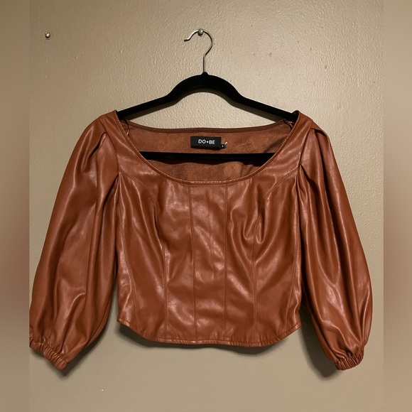 DO+BE Tops - Do & Be Puff Sleeve Rust Faux Leather Top size S